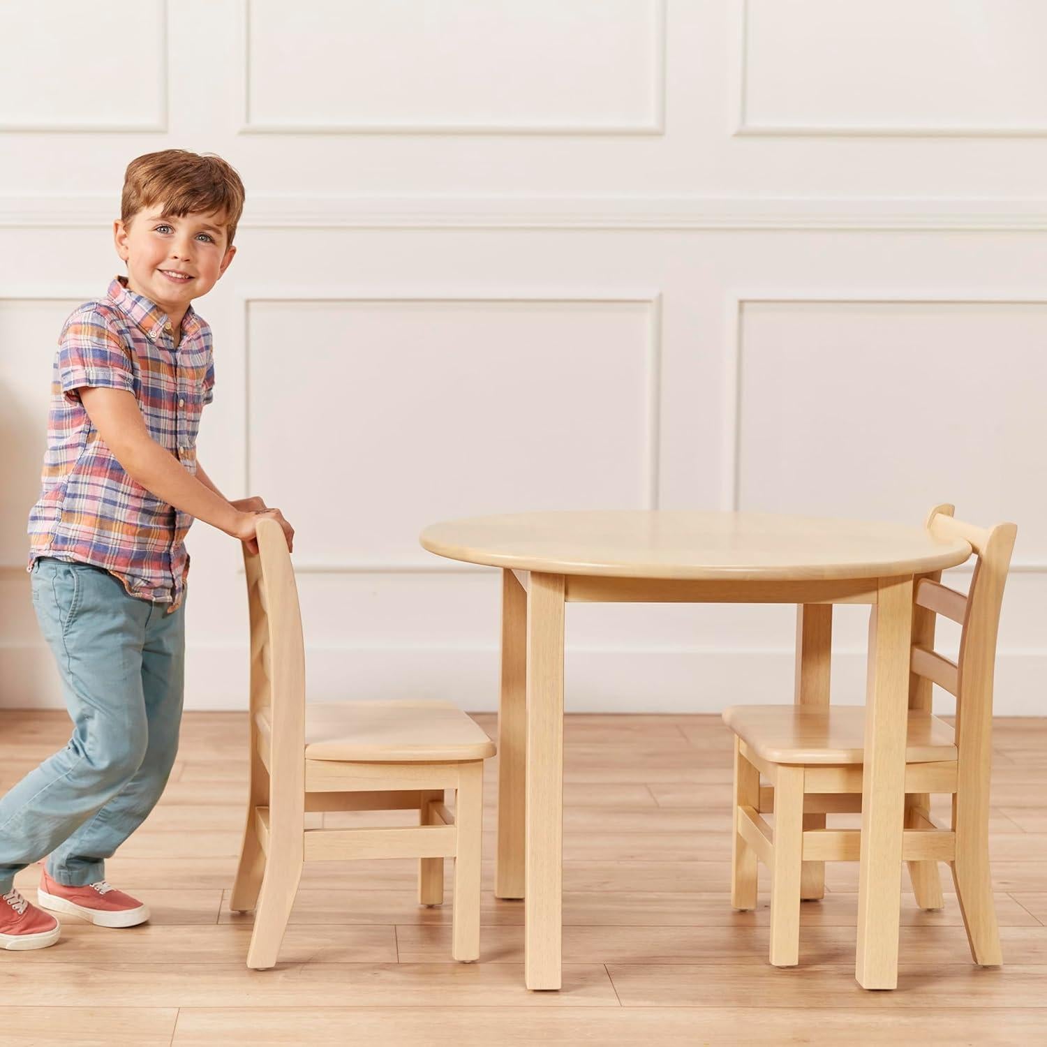 Mesa Redonda Infantil ECR4Kids de Madera Dura 76cm Blanco Antiguo