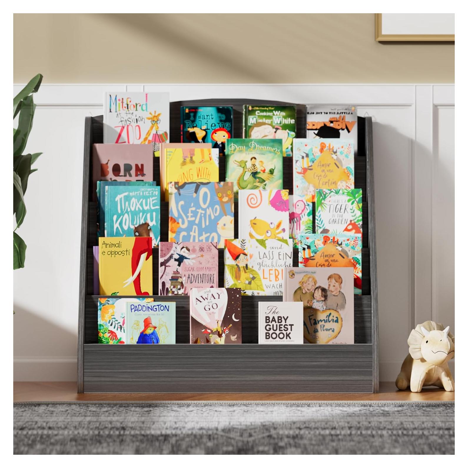 Estantería de Libros para Niños TOETOL 5 Niveles Lavado Gris