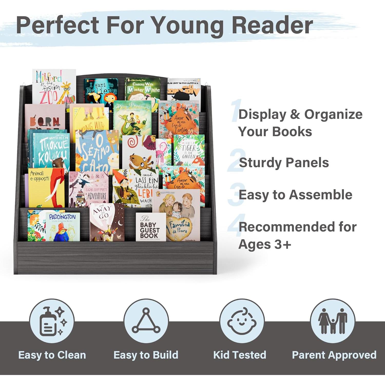 Estantería de Libros para Niños TOETOL 5 Niveles Lavado Gris