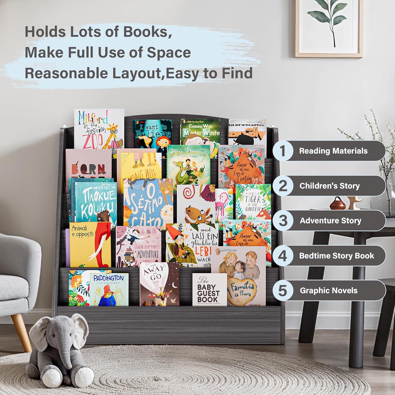 Estantería de Libros para Niños TOETOL 5 Niveles Lavado Gris