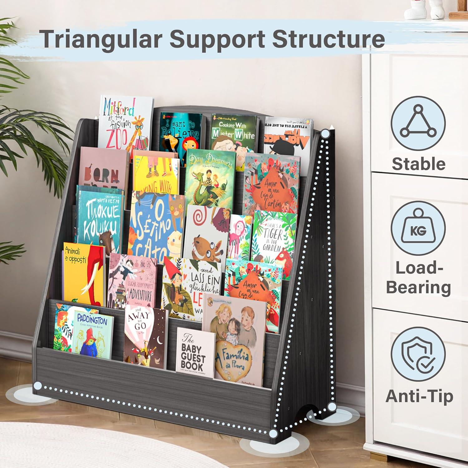 Estantería de Libros para Niños TOETOL 5 Niveles Lavado Gris