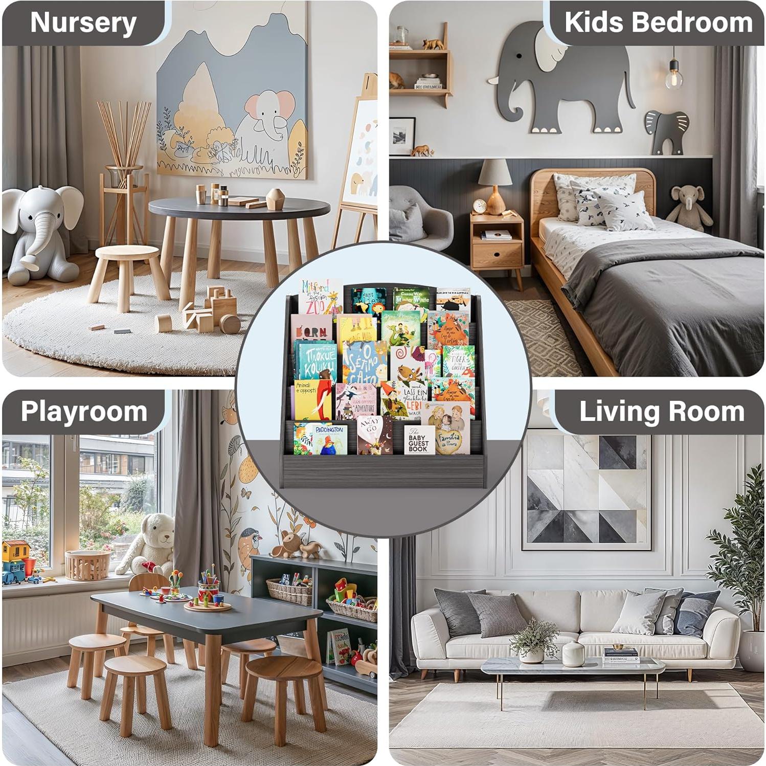 Estantería de Libros para Niños TOETOL 5 Niveles Lavado Gris