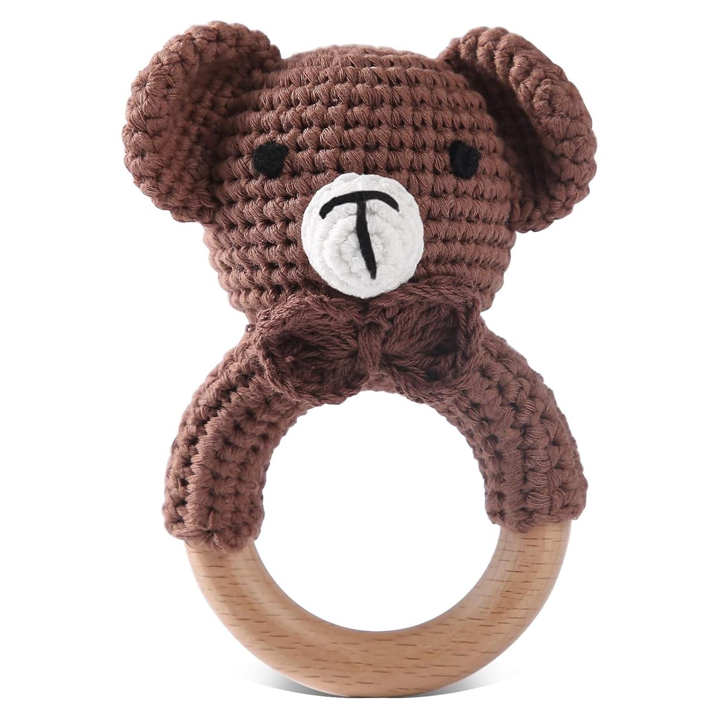 Sonajero de Madera Oso Bopoobo Hecho a Mano para Bebés