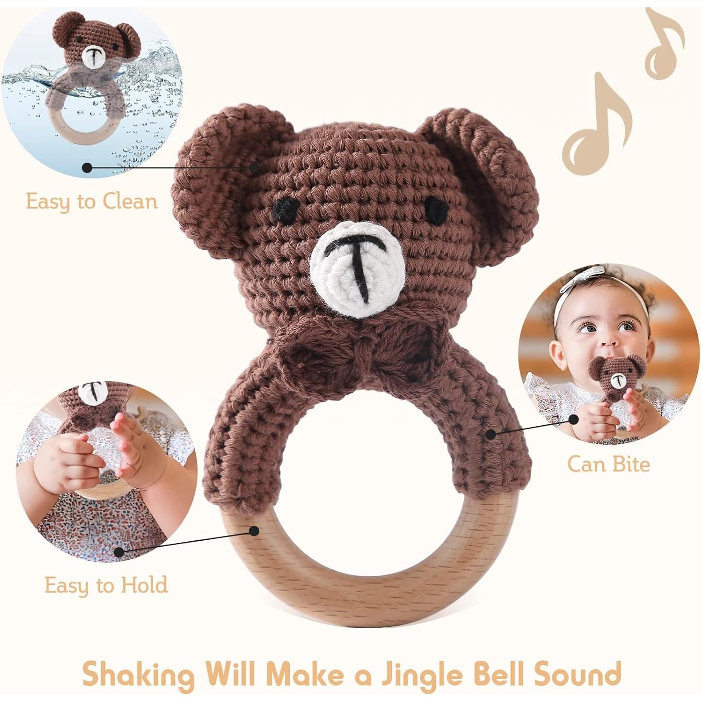 Sonajero de Madera Oso Bopoobo Hecho a Mano para Bebés