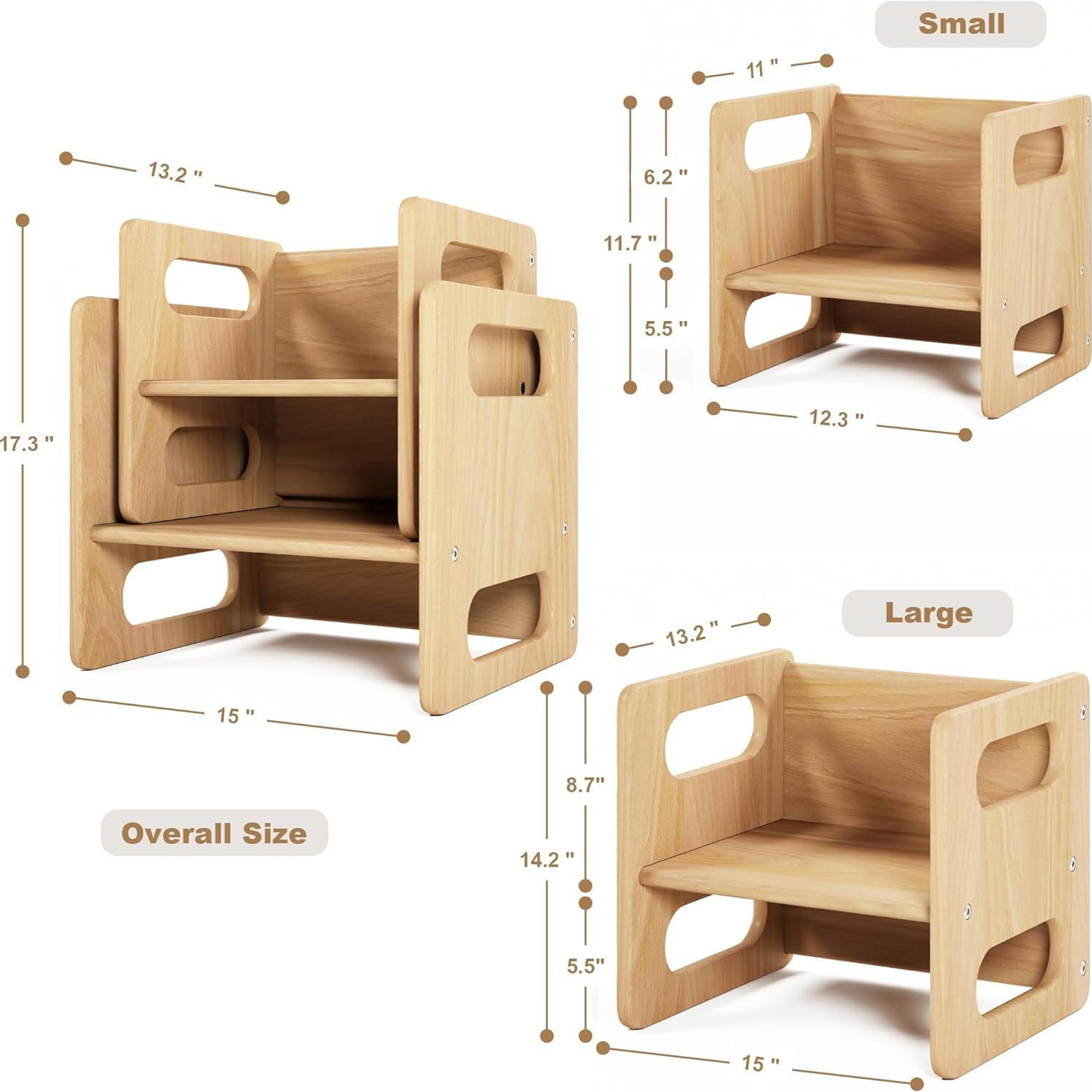 Mesa y Silla Montessori ERUGI para Niños 1-3 Años, Madera Dura