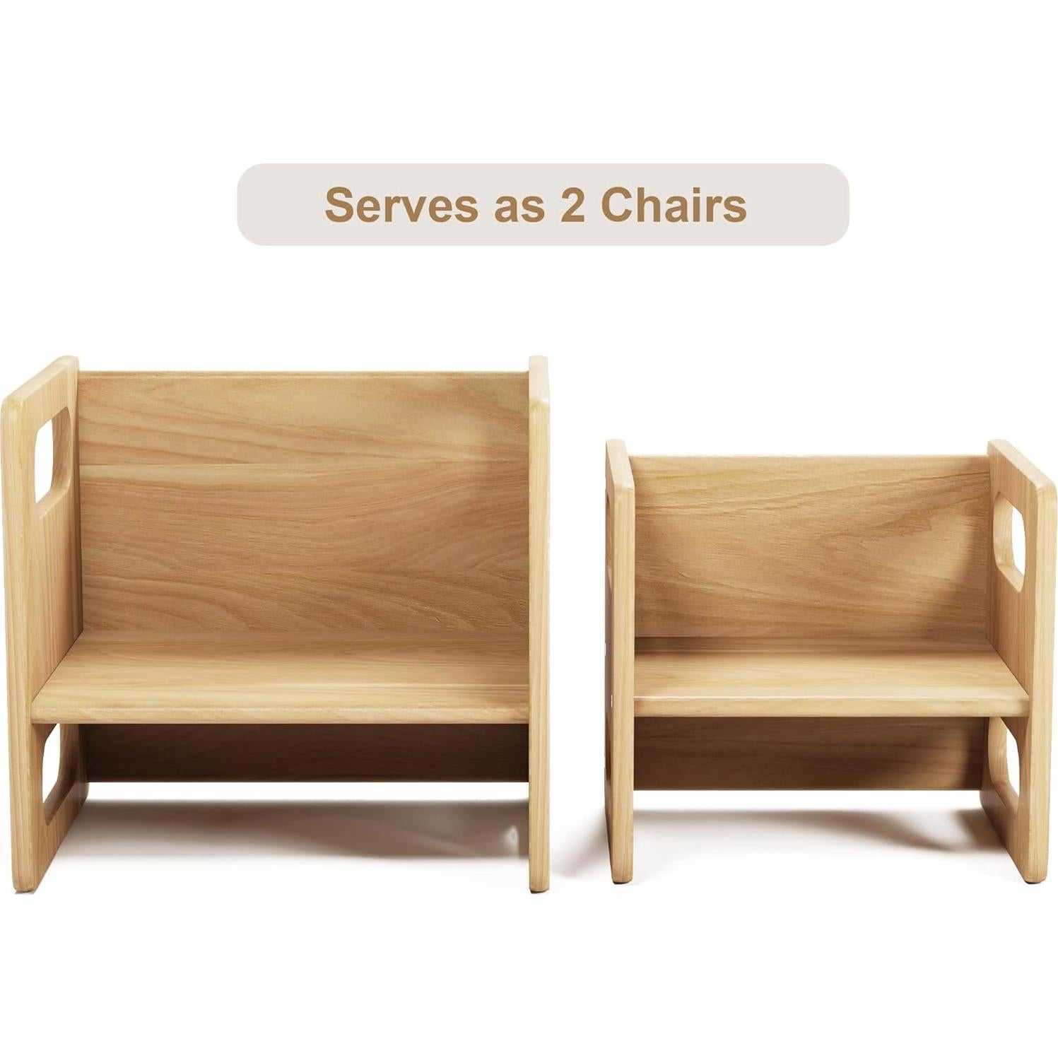 Mesa y Silla Montessori ERUGI para Niños 1-3 Años, Madera Dura