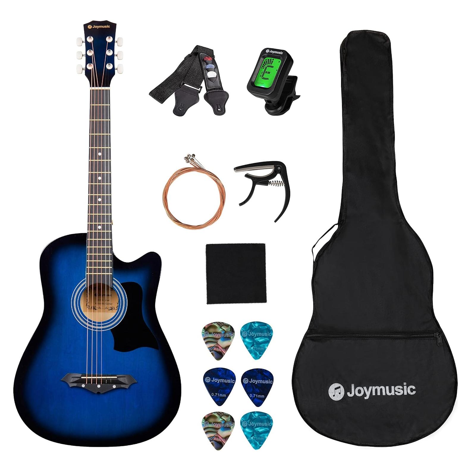 Kit de guitarra acústica Joymusic JG-38C azul para principiantes