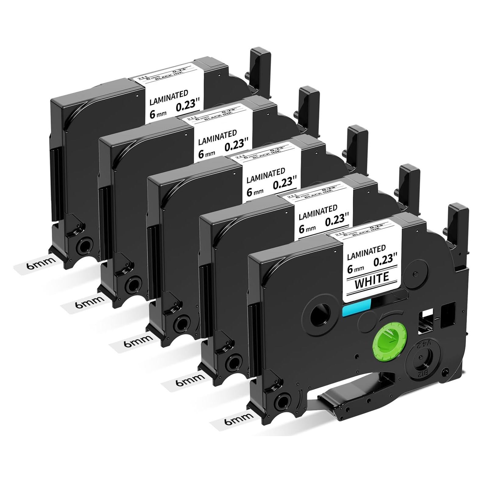 Cinta de Etiqueta Laminada Greateam 6mm Negra sobre Blanco - 5 Unidades