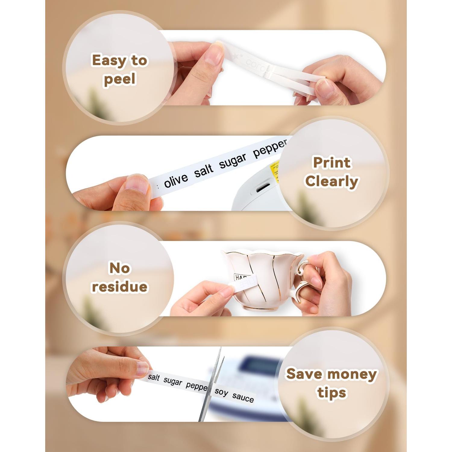 Cinta de Etiqueta Laminada Greateam 6mm Negra sobre Blanco - 5 Unidades