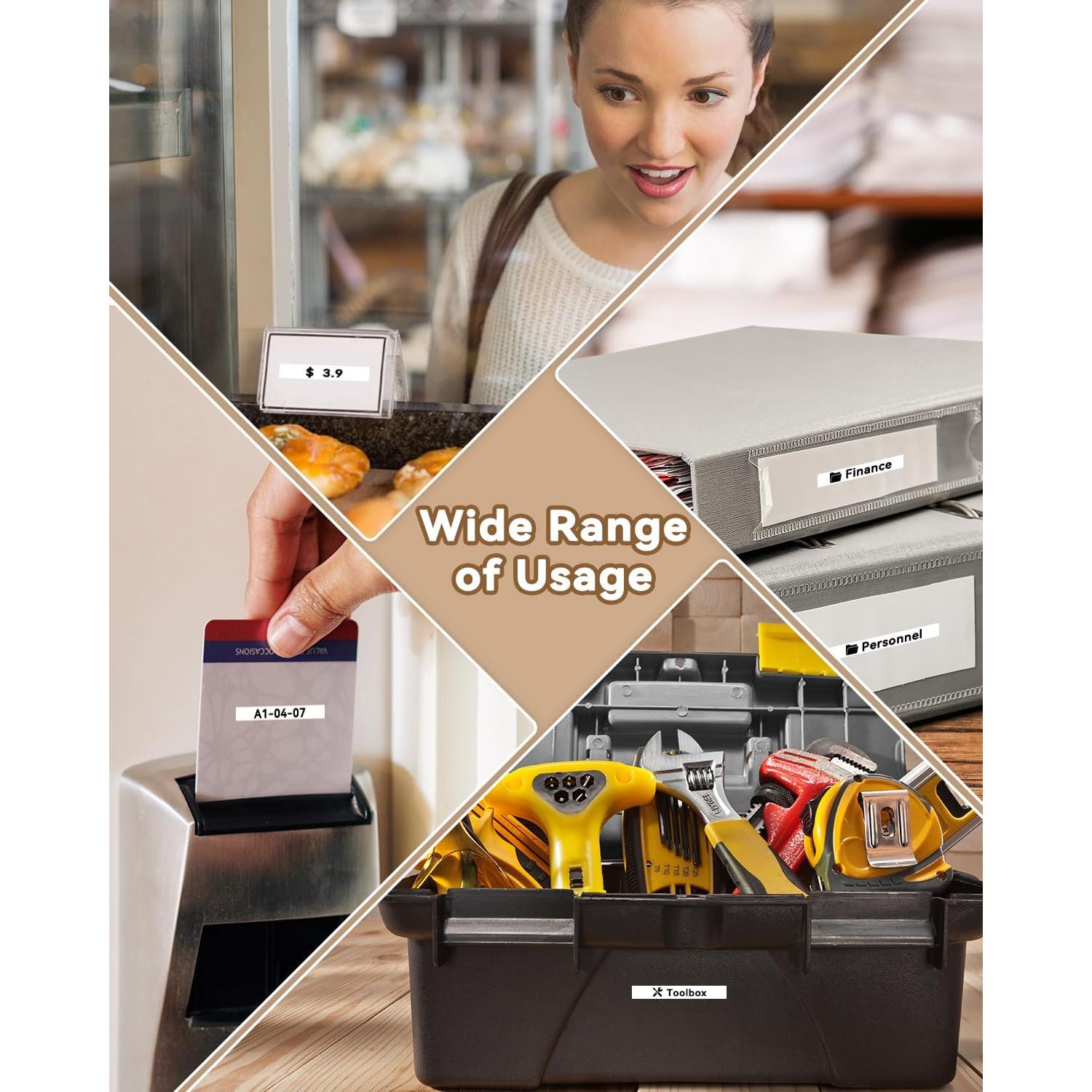 Cinta de Etiqueta Laminada Greateam 6mm Negra sobre Blanco - 5 Unidades