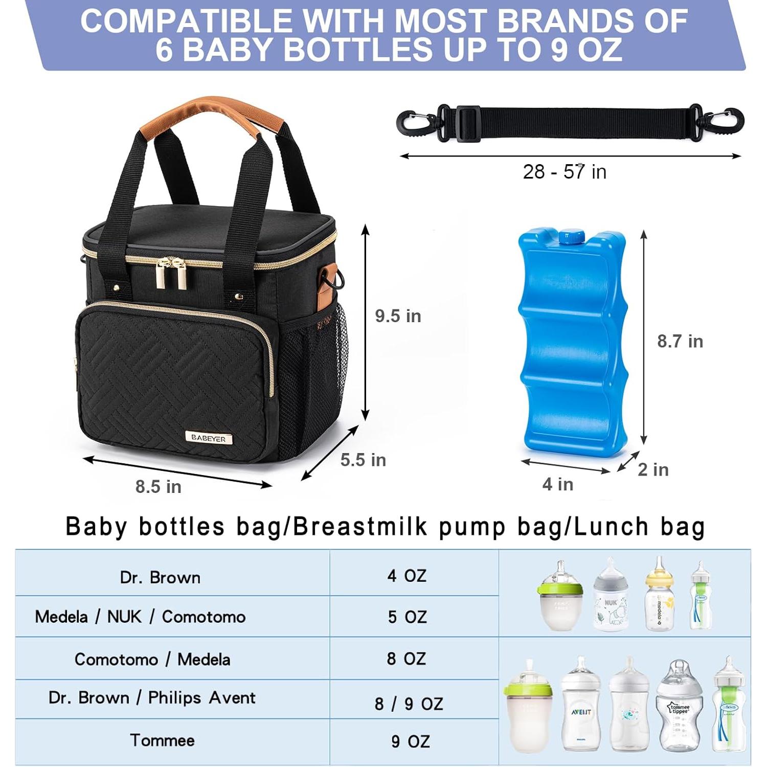 Bolsa de Enfriamiento de Leche Materna BABEYER Negra 6 Biberones