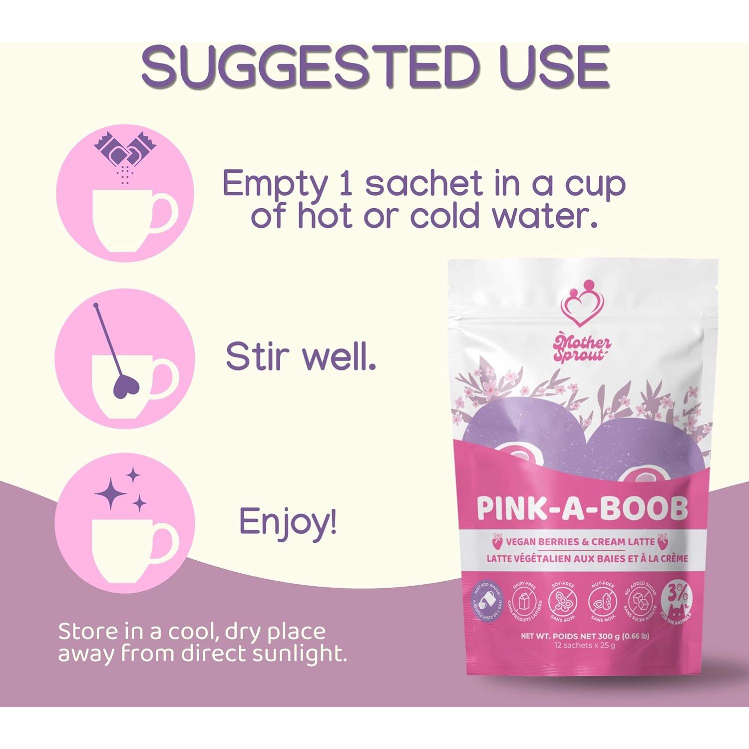 Mezcla Vegana para Lactancia Mother Sprout 12 Sobres Sabor Berries & Cream Latte