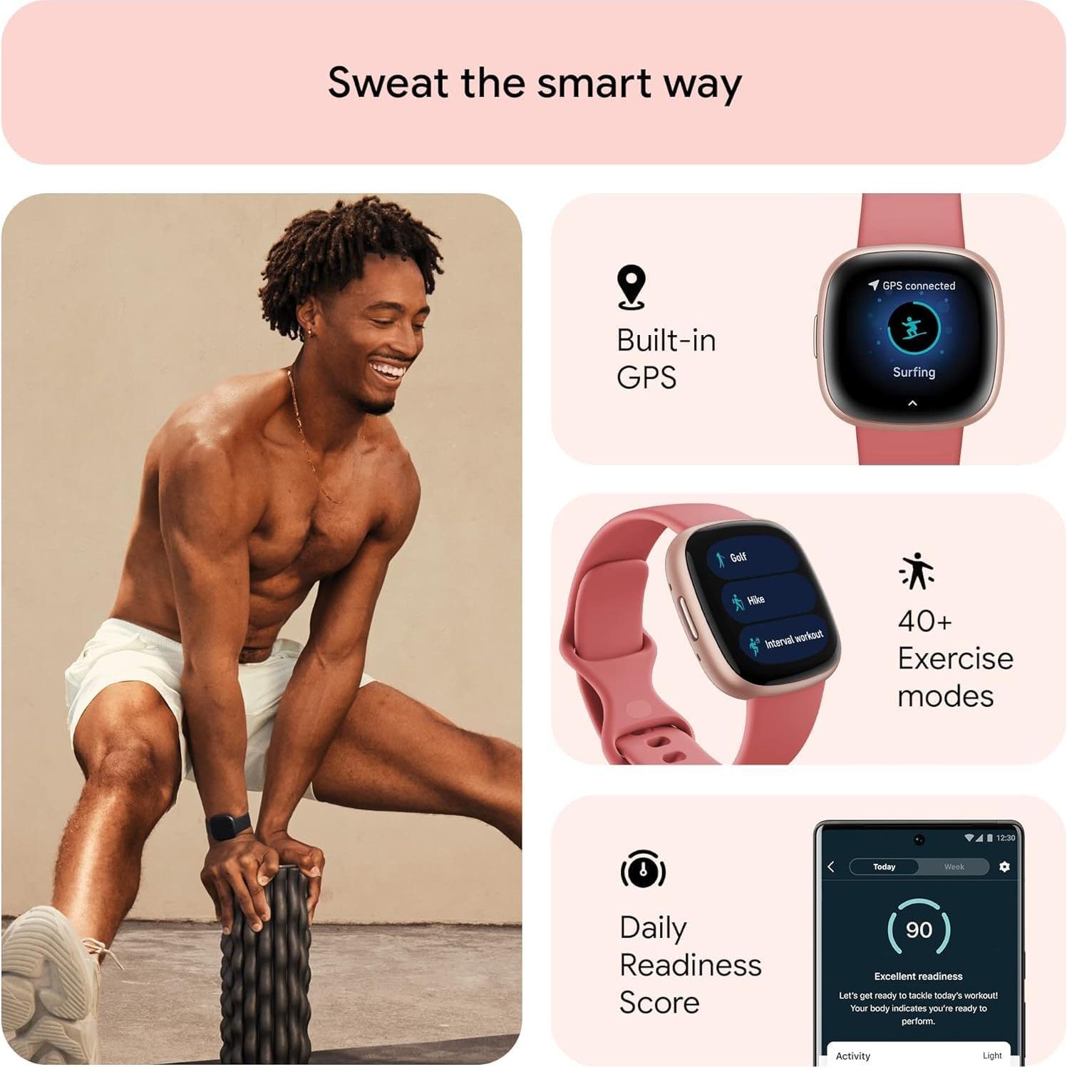 Fitbit Versa 4 Reloj Inteligente Fitness Rosa Cobre GPS 40+ Modos