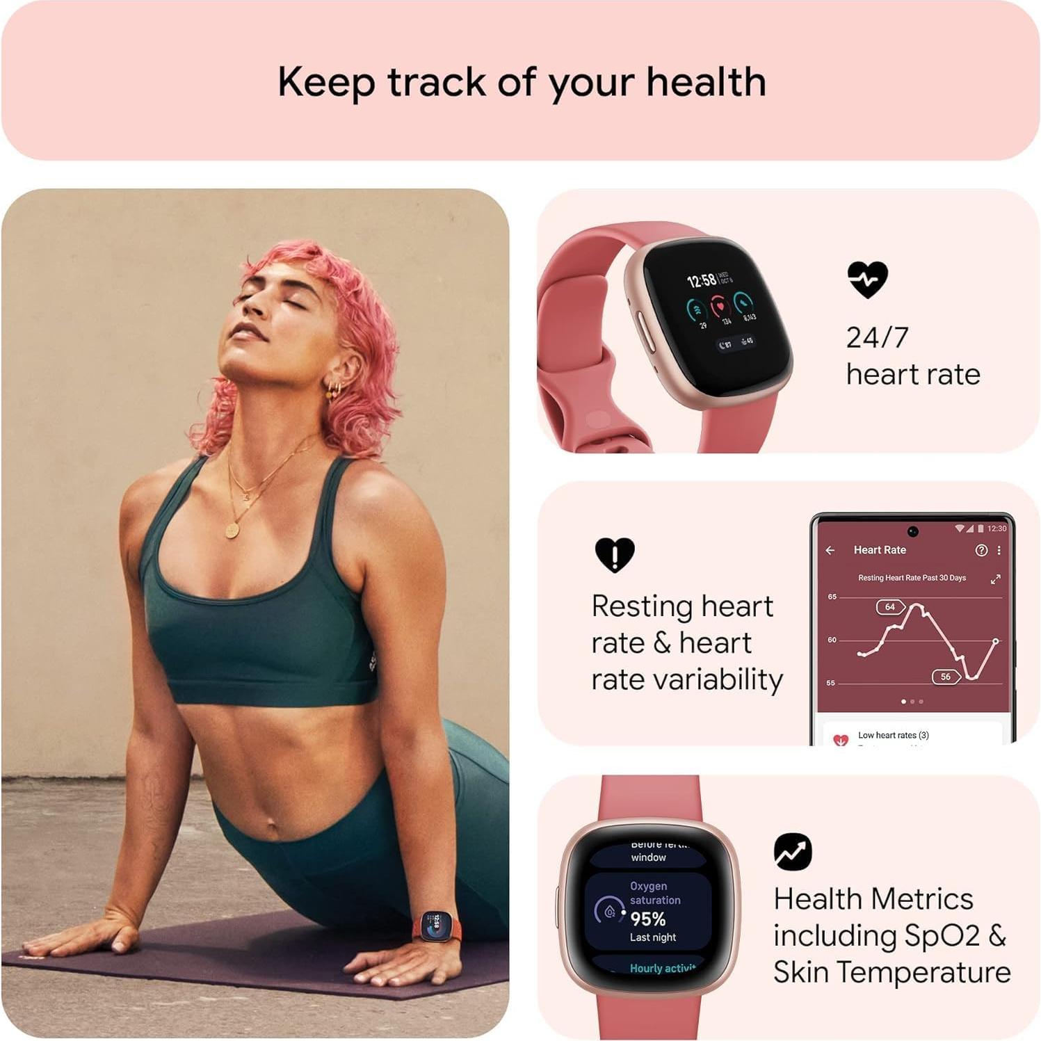 Fitbit Versa 4 Reloj Inteligente Fitness Rosa Cobre GPS 40+ Modos