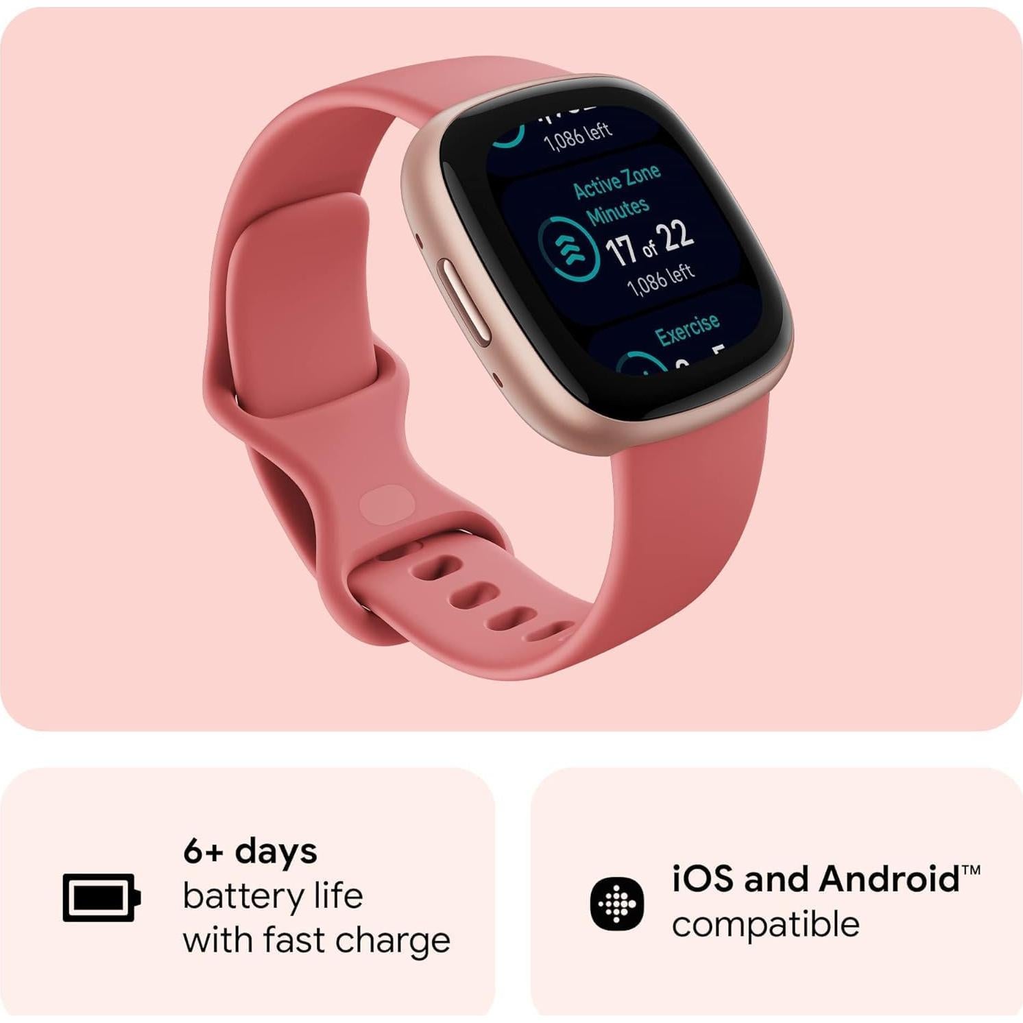 Fitbit Versa 4 Reloj Inteligente Fitness Rosa Cobre GPS 40+ Modos