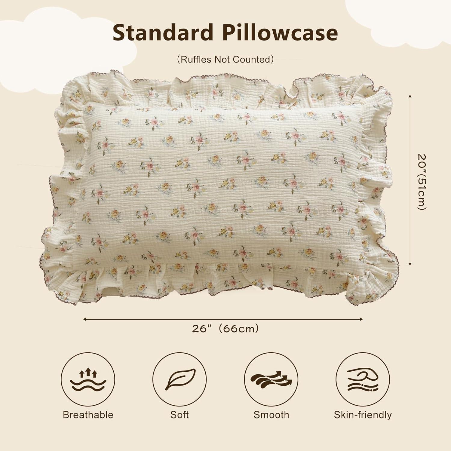 Funda de Almohada Muselina Algodón BuLuTu Estándar Floral