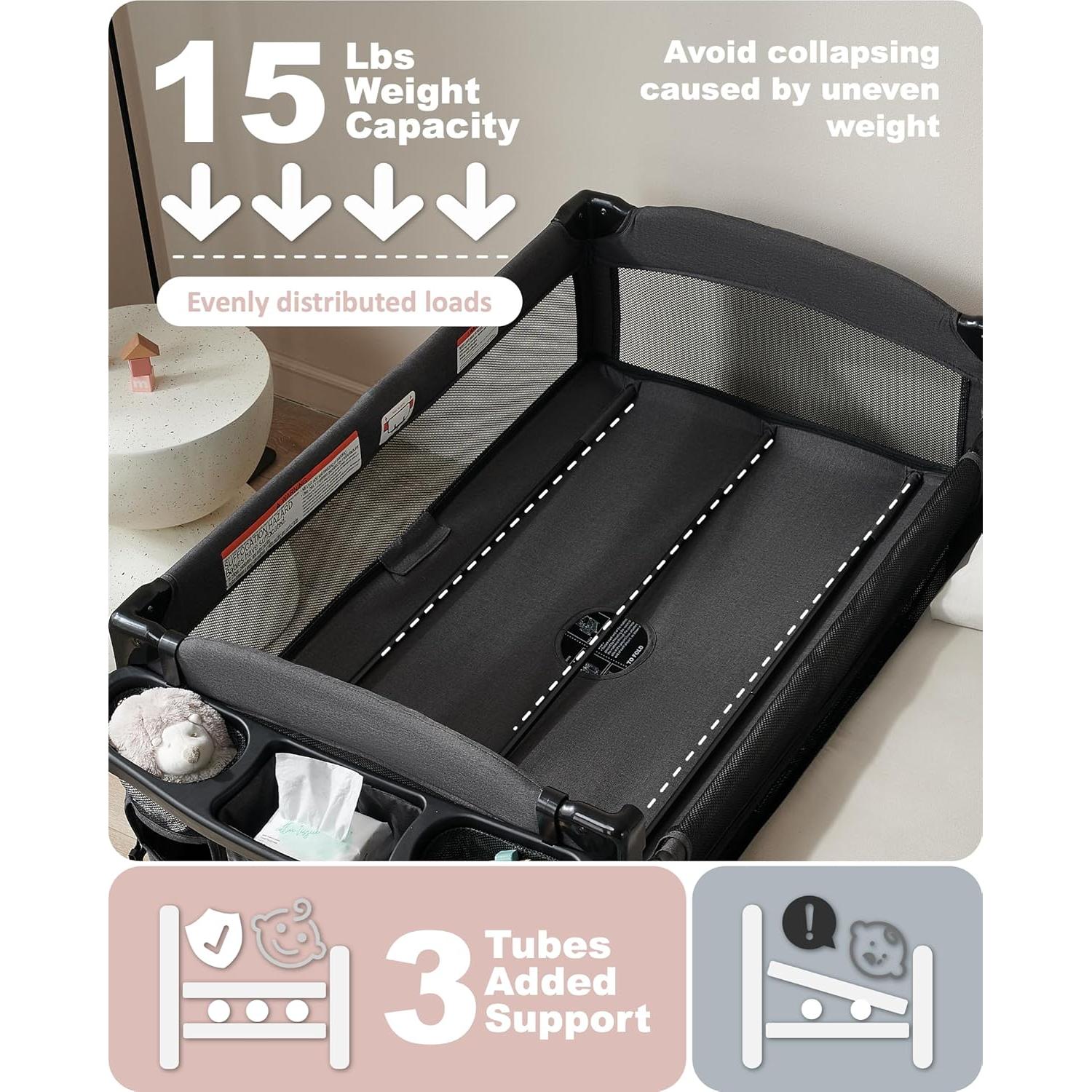 Cuna de lado AirClub 4 en 1 con mesa de cambio y parque infantil