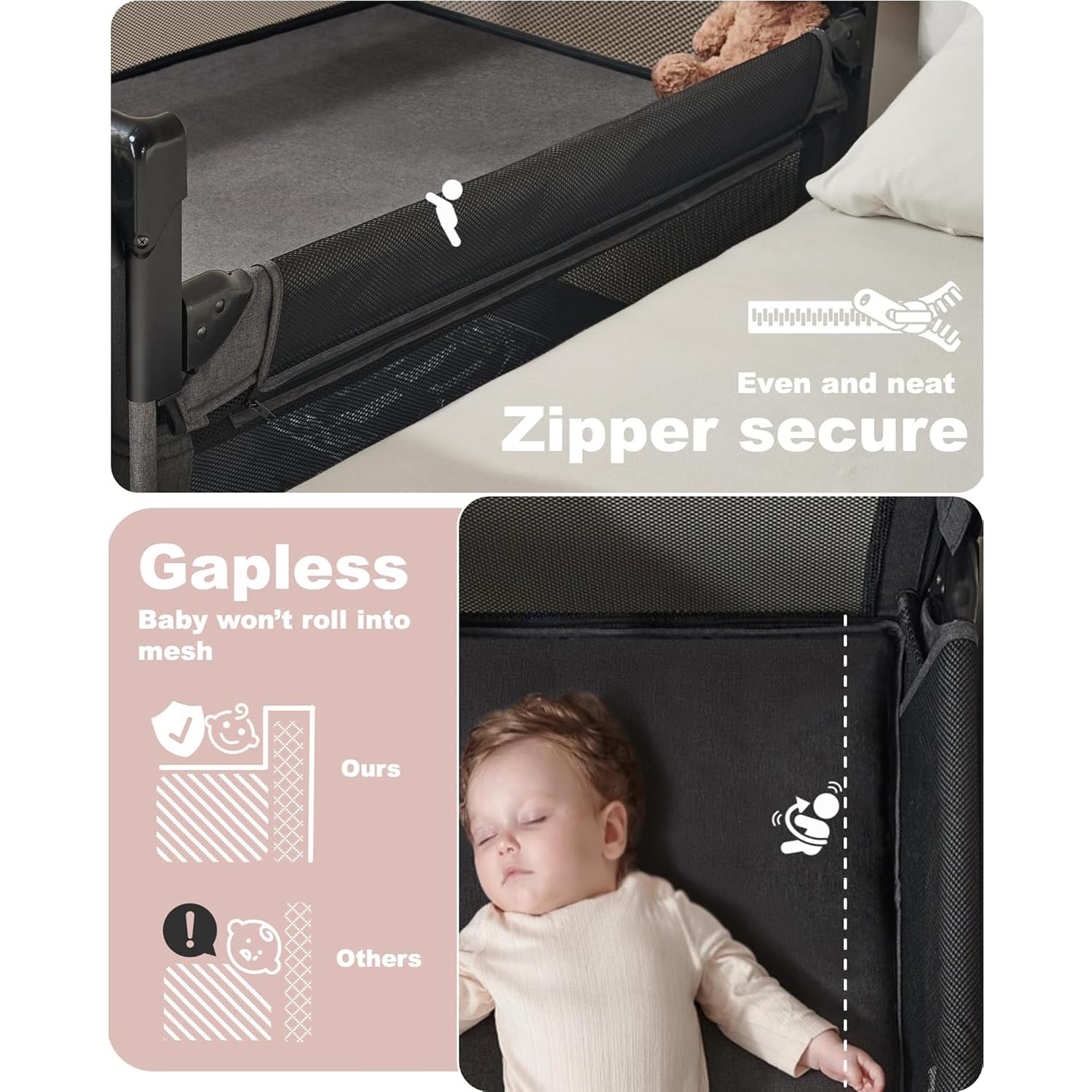 Cuna de lado AirClub 4 en 1 con mesa de cambio y parque infantil