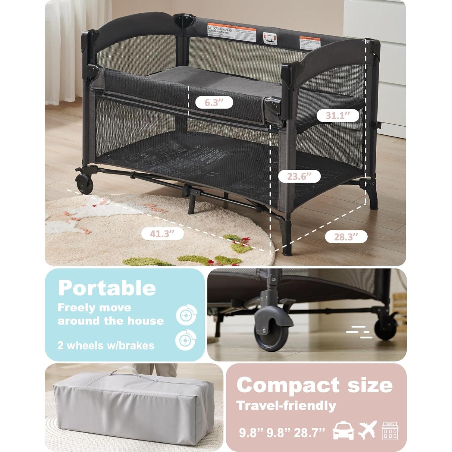 Cuna de lado AirClub 4 en 1 con mesa de cambio y parque infantil