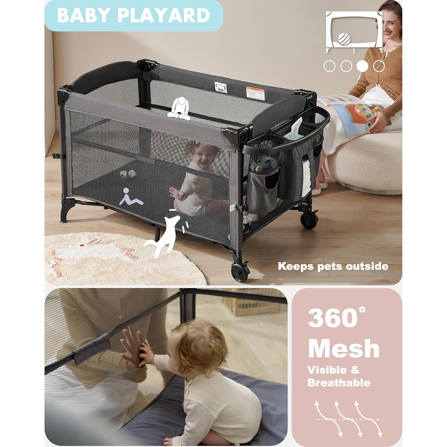 Cuna de lado AirClub 4 en 1 con mesa de cambio y parque infantil