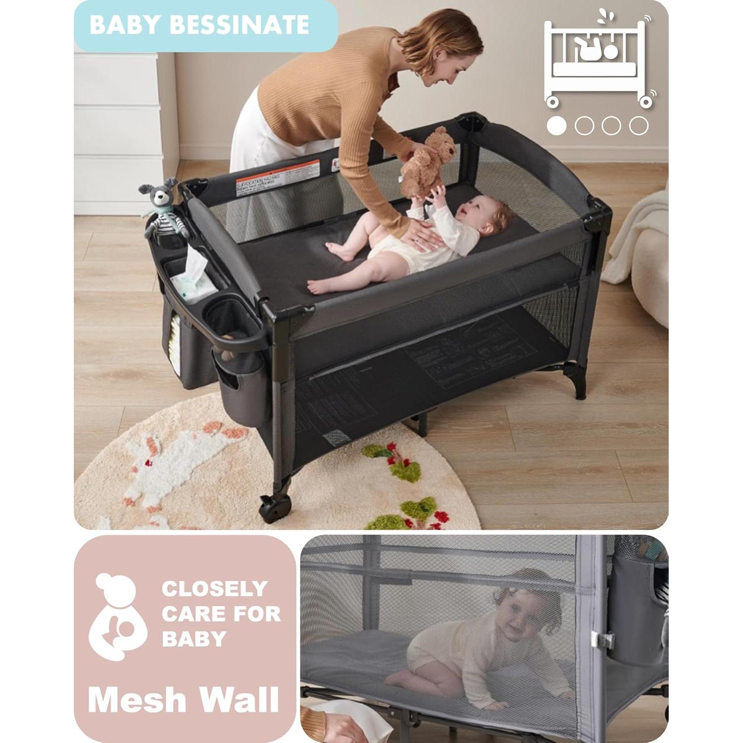 Cuna de lado AirClub 4 en 1 con mesa de cambio y parque infantil