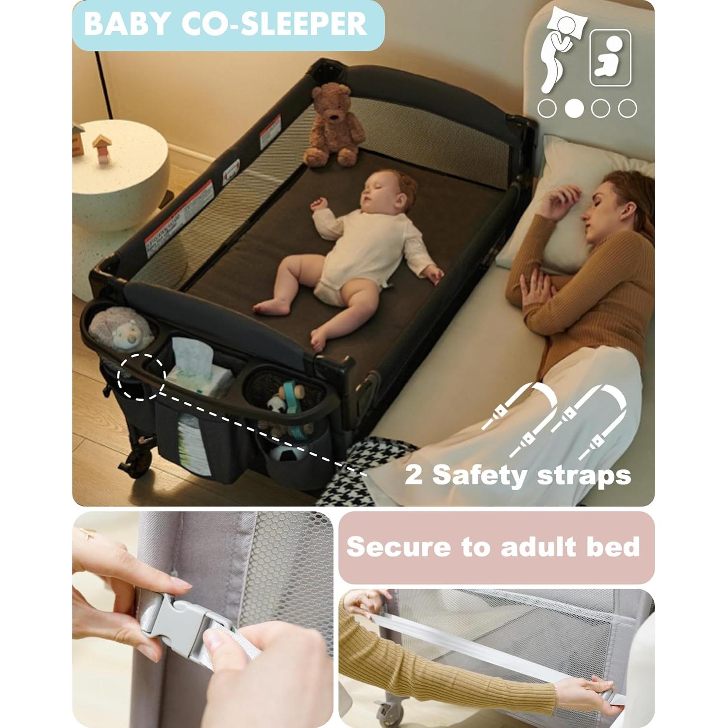 Cuna de lado AirClub 4 en 1 con mesa de cambio y parque infantil