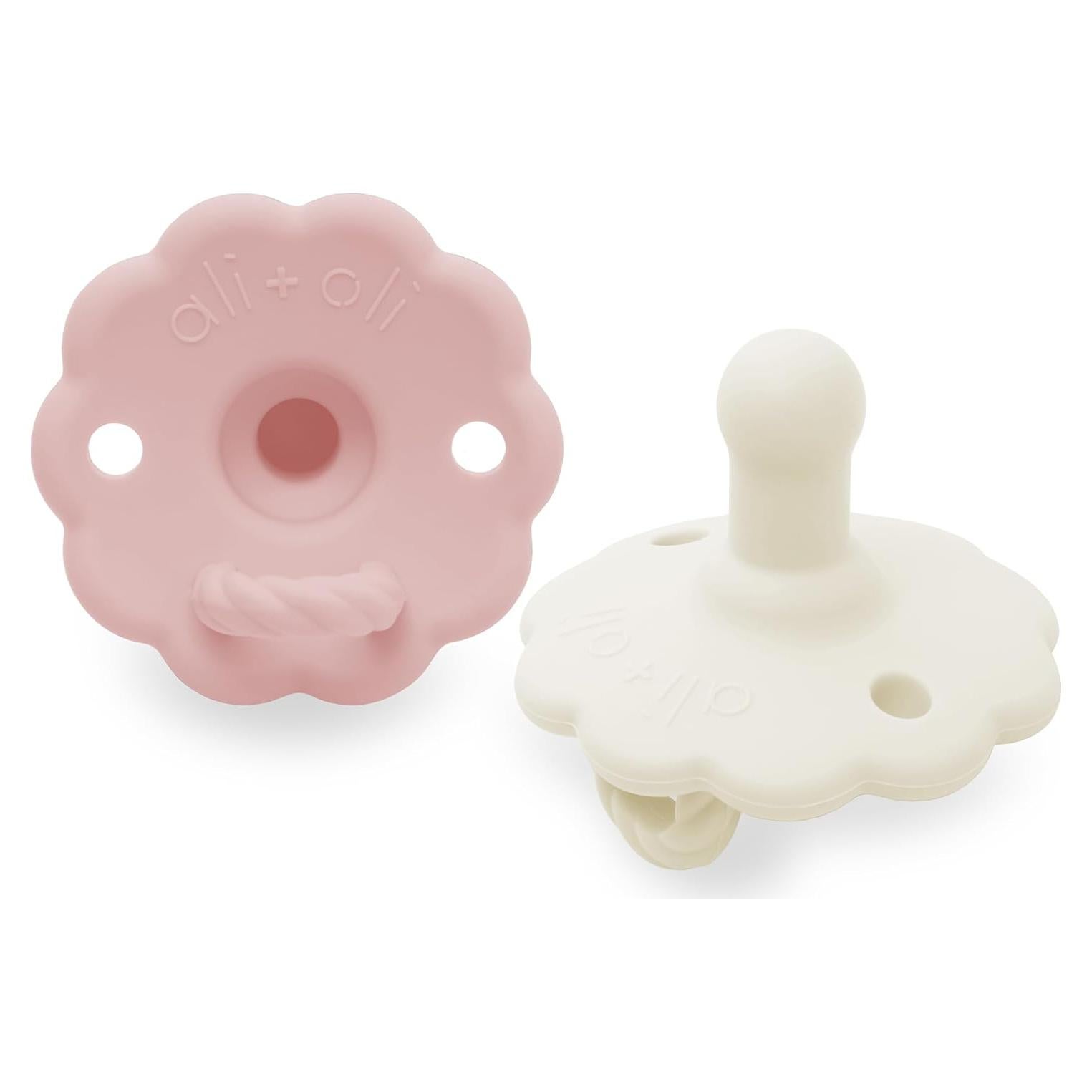 Set de Chupetes Ali+Oli Silicona Rosa-Blanco 2 Piezas