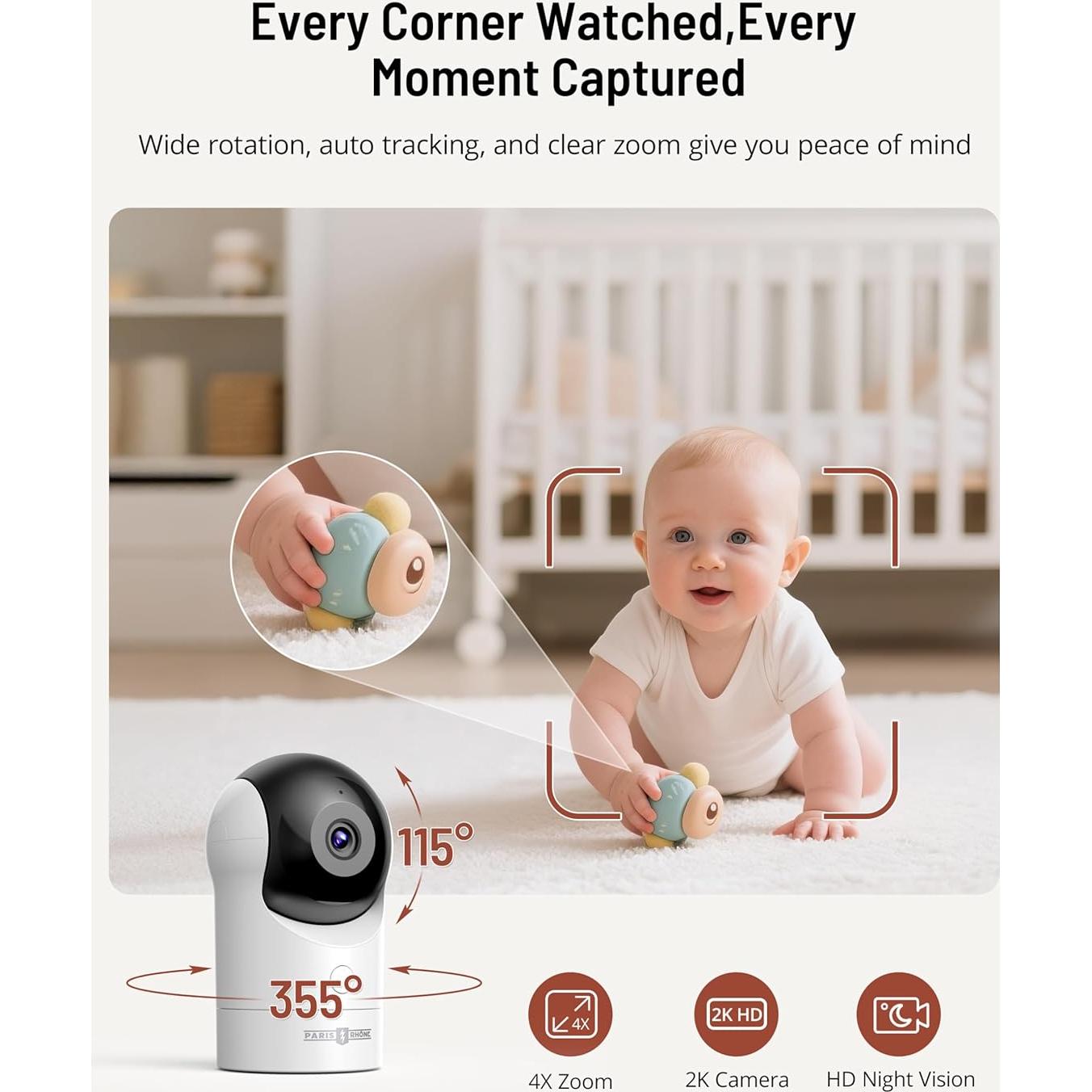 Monitor de Bebé Paris Rhône 2K UHD con Cámara WiFi 5"