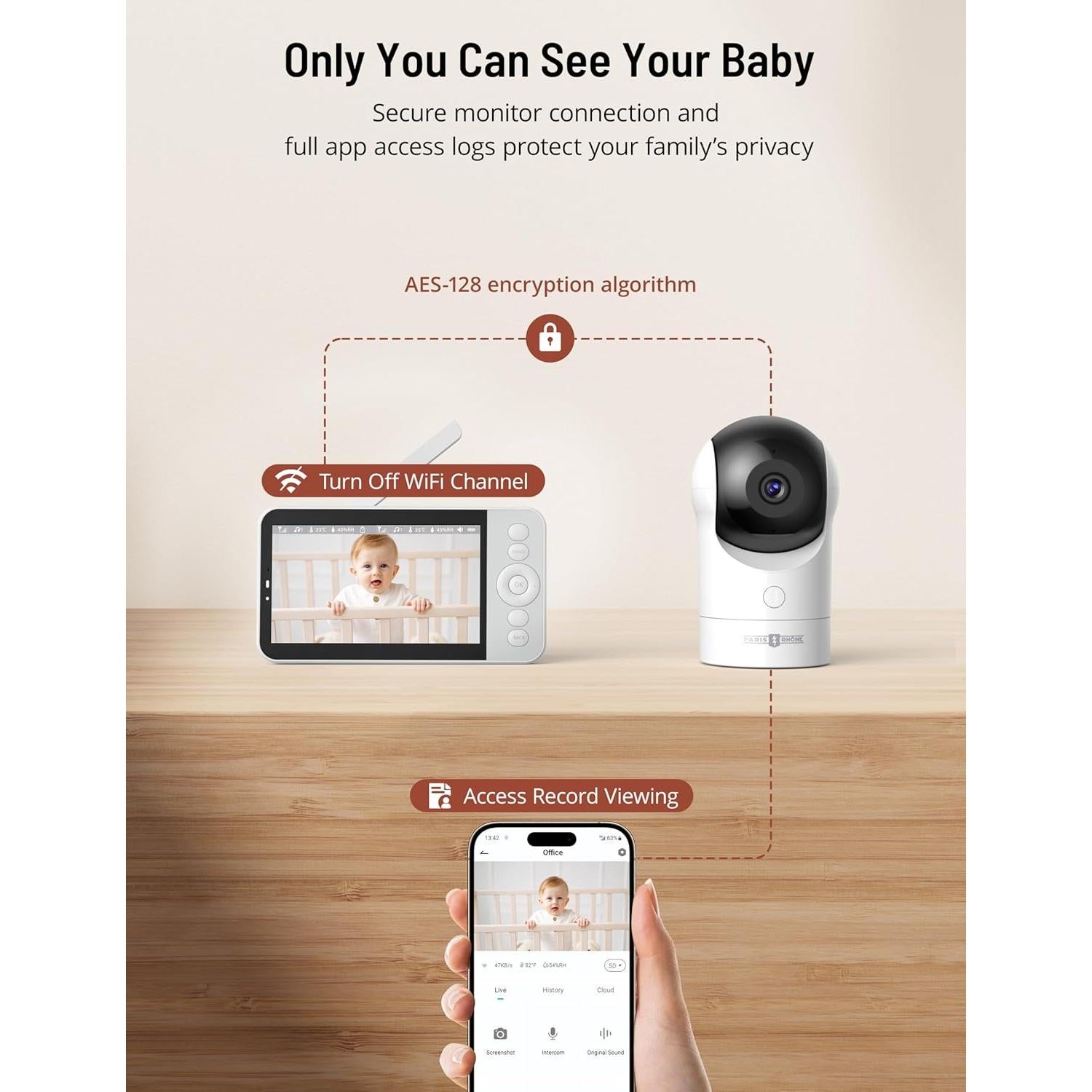 Monitor de Bebé Paris Rhône 2K UHD con Cámara WiFi 5"