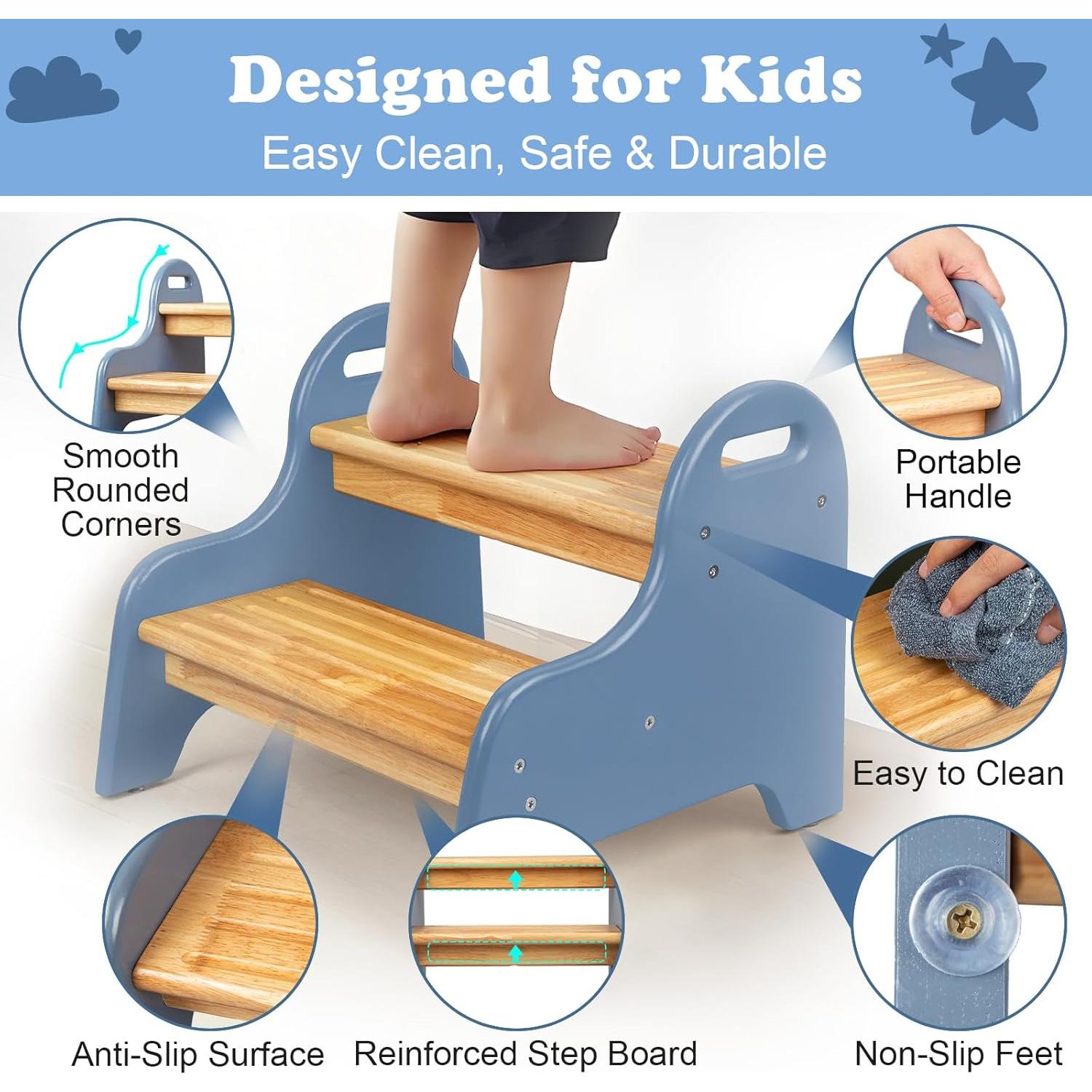 Escalón de 2 Pasos StrongTek de Madera de Caucho Azul