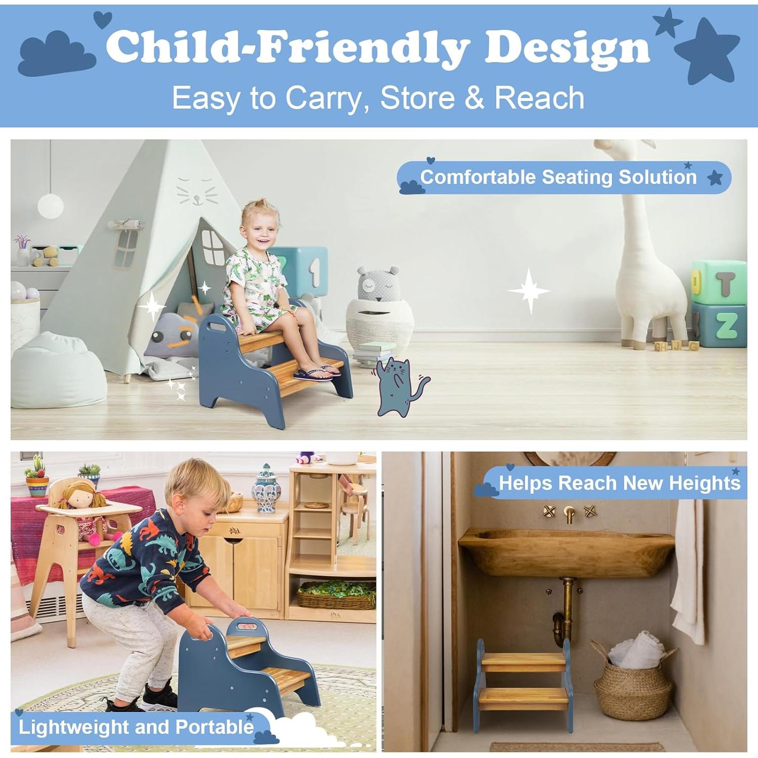 Escalón de 2 Pasos StrongTek de Madera de Caucho Azul