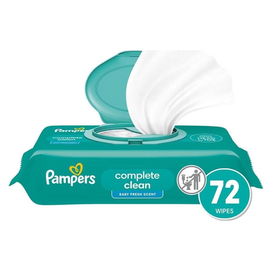 Pampers Baby Wipes, Complete Clean Baby Fresh Scented Wipe, Gently Cleans Head to Toe, 72 Total (1 Flip-Top Packs)