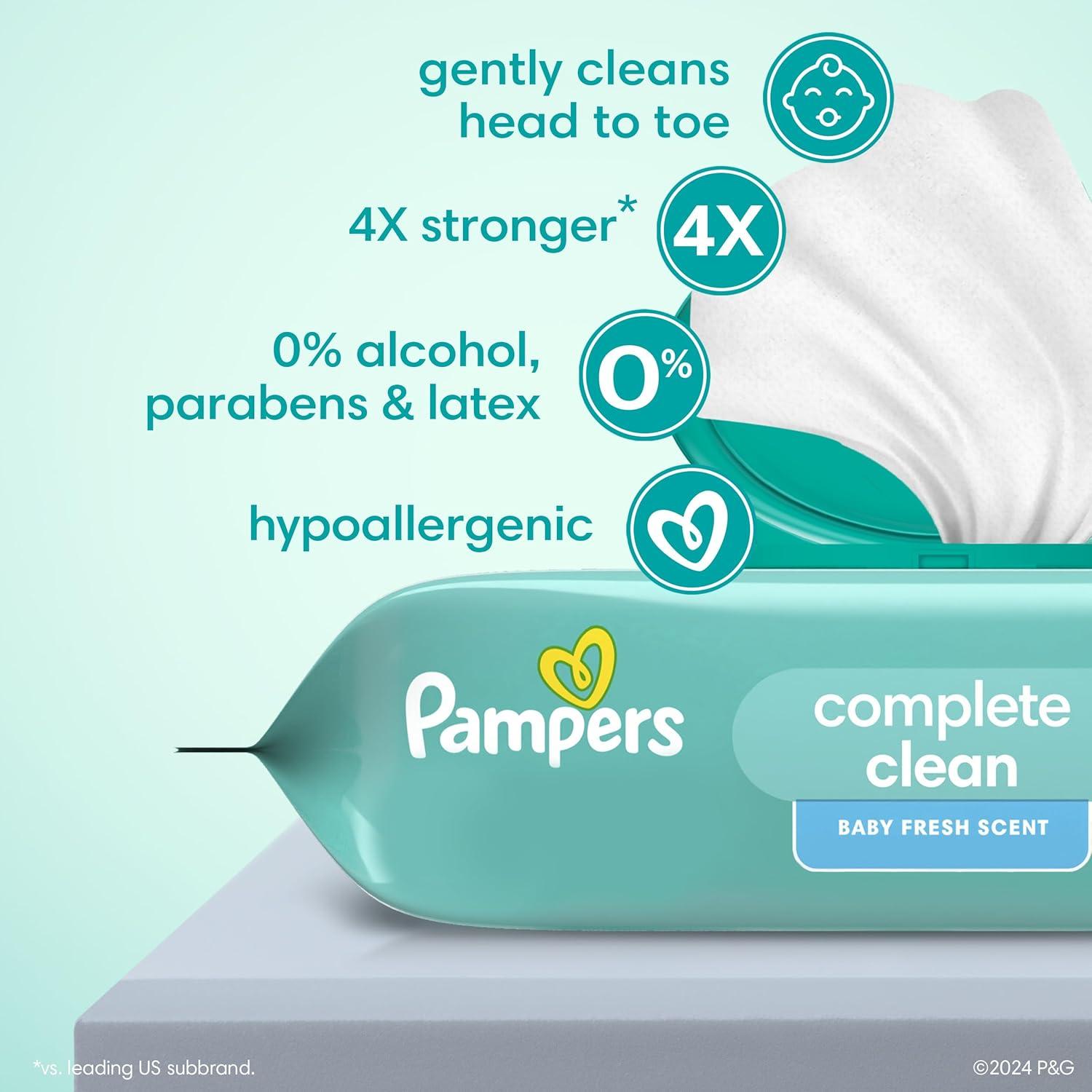 Pampers Baby Wipes, Complete Clean Baby Fresh Scented Wipe, Gently Cleans Head to Toe, 72 Total (1 Flip-Top Packs)