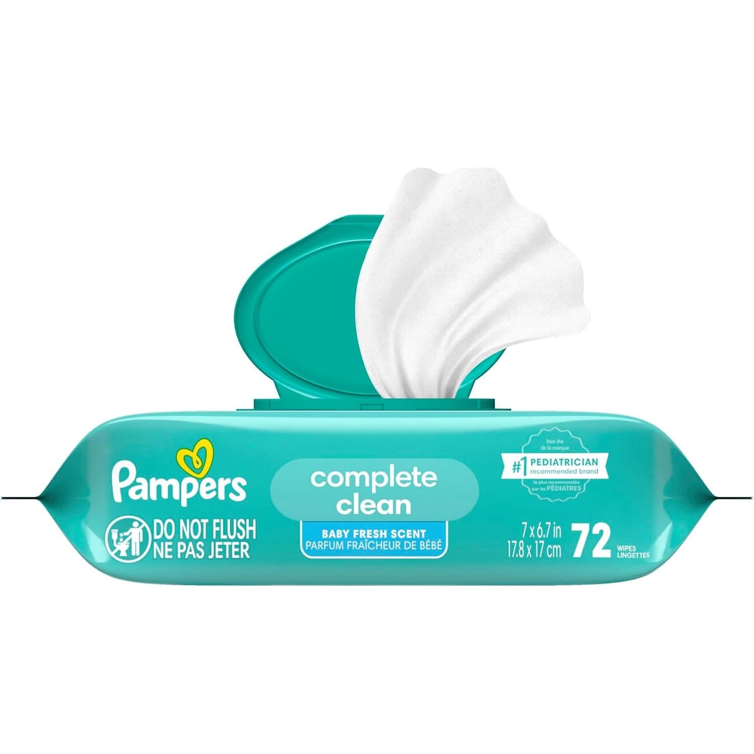 Pampers Baby Wipes, Complete Clean Baby Fresh Scented Wipe, Gently Cleans Head to Toe, 72 Total (1 Flip-Top Packs)
