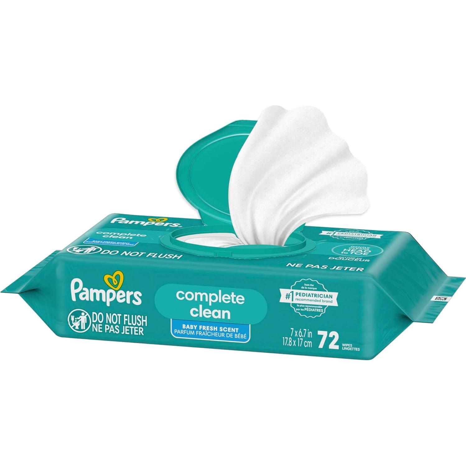 Pampers Baby Wipes, Complete Clean Baby Fresh Scented Wipe, Gently Cleans Head to Toe, 72 Total (1 Flip-Top Packs)