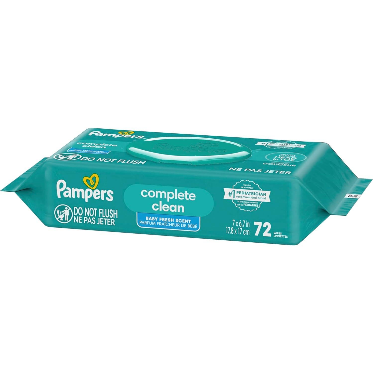 Pampers Baby Wipes, Complete Clean Baby Fresh Scented Wipe, Gently Cleans Head to Toe, 72 Total (1 Flip-Top Packs)