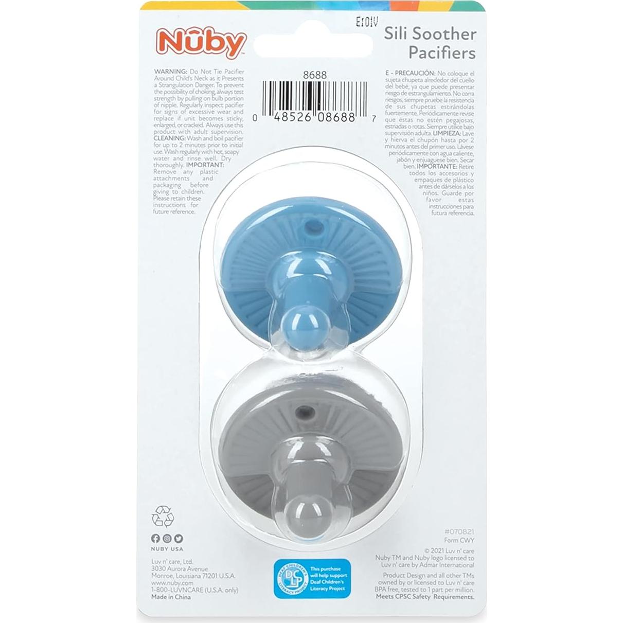Chupetes Nuby 3-D Sili Soother Silicona 0+ Meses Paquete 2