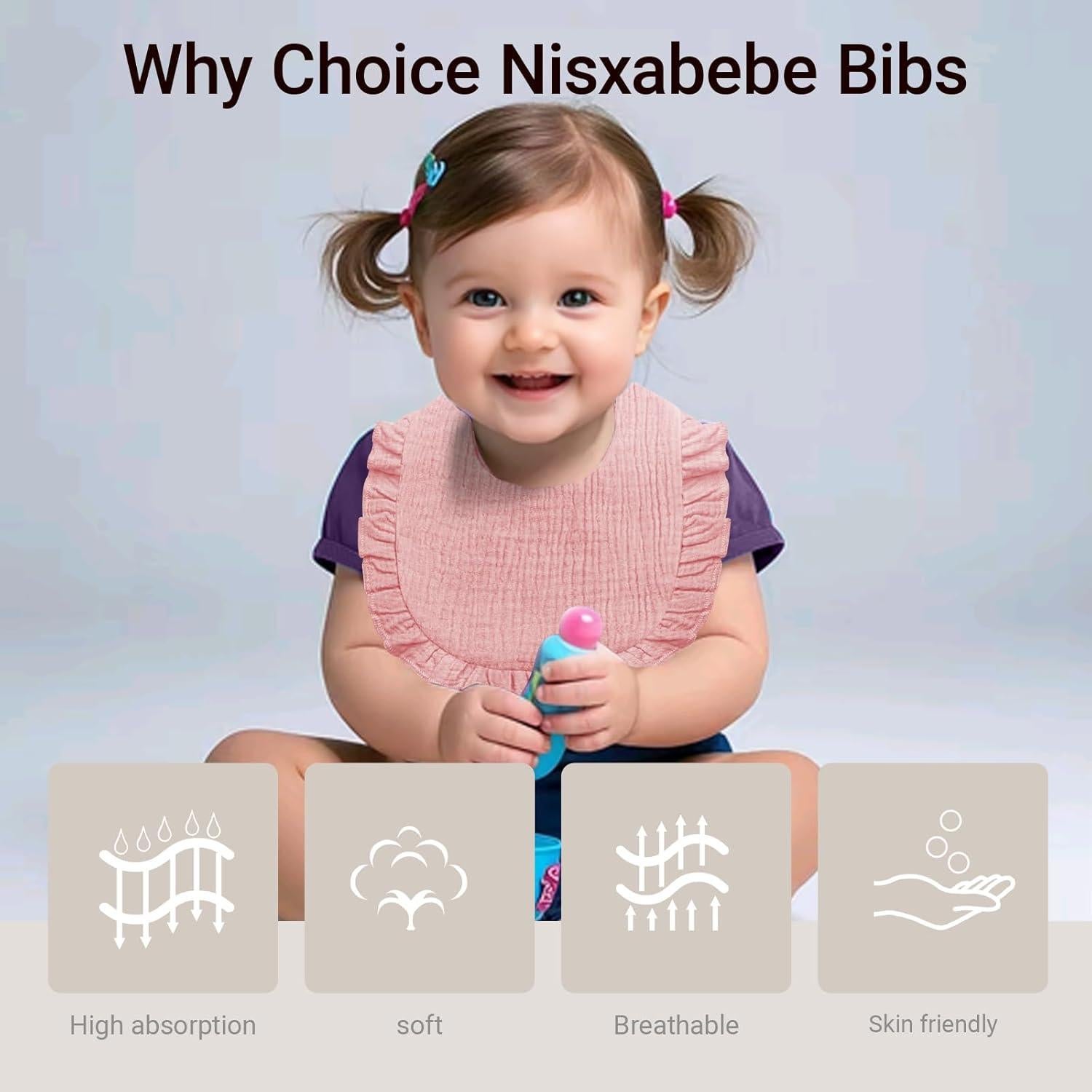 Baberos de Muselina para Bebé NISXABEBE 6 Pcs Algodón Suave