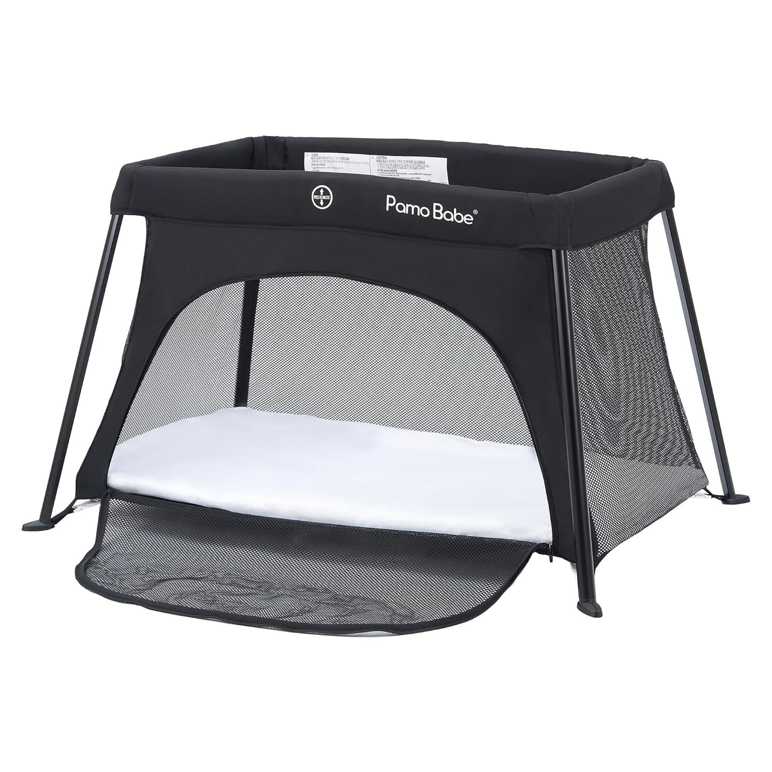 Cuna de viaje Pamo Babe negra ligera con colchón 109x73 cm