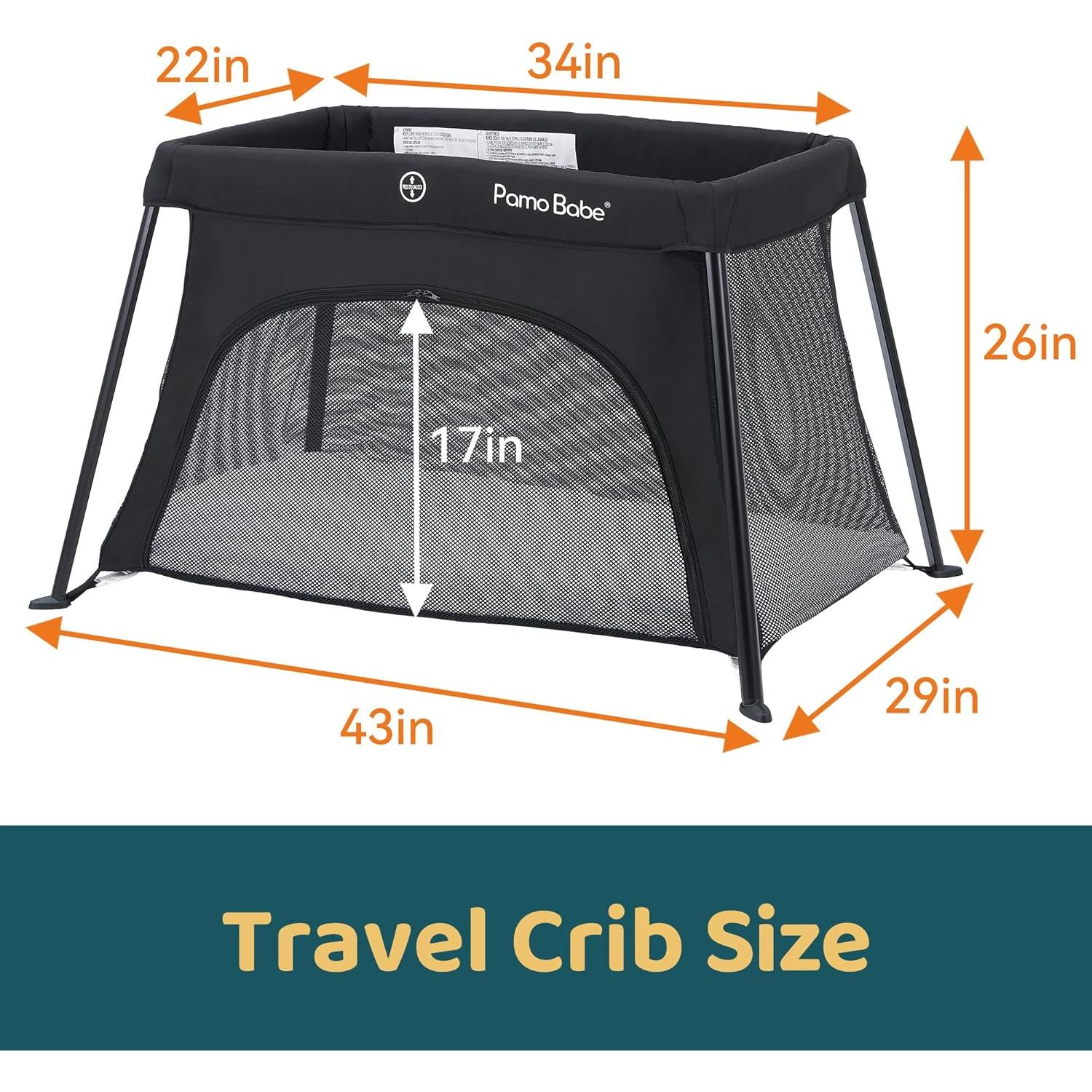 Cuna de viaje Pamo Babe negra ligera con colchón 109x73 cm