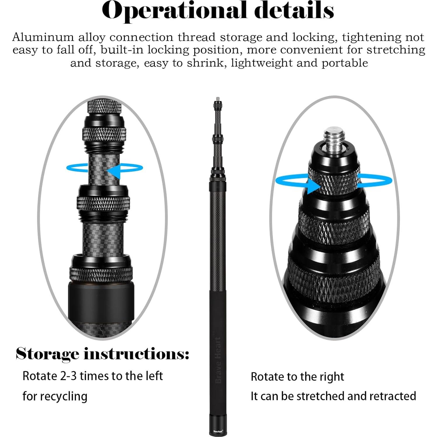 Palo de Selfie Telescópico Funnyfox 3m Carbono Negro