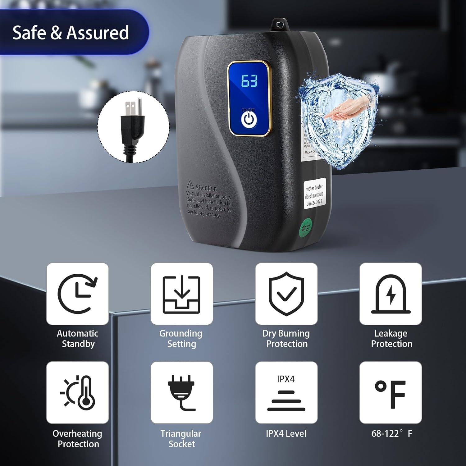 Calentador de Agua Instantáneo Eléctrico Fagauhds 3000W 110V