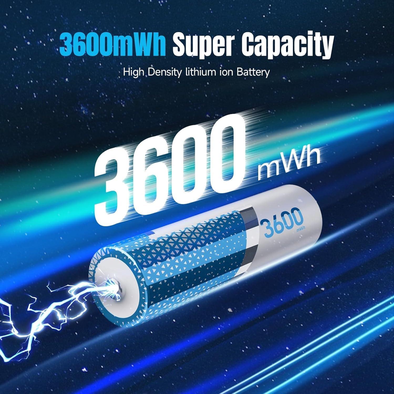 Baterías recargables AA Dracutum 3600mWh 4Pack 1.5V