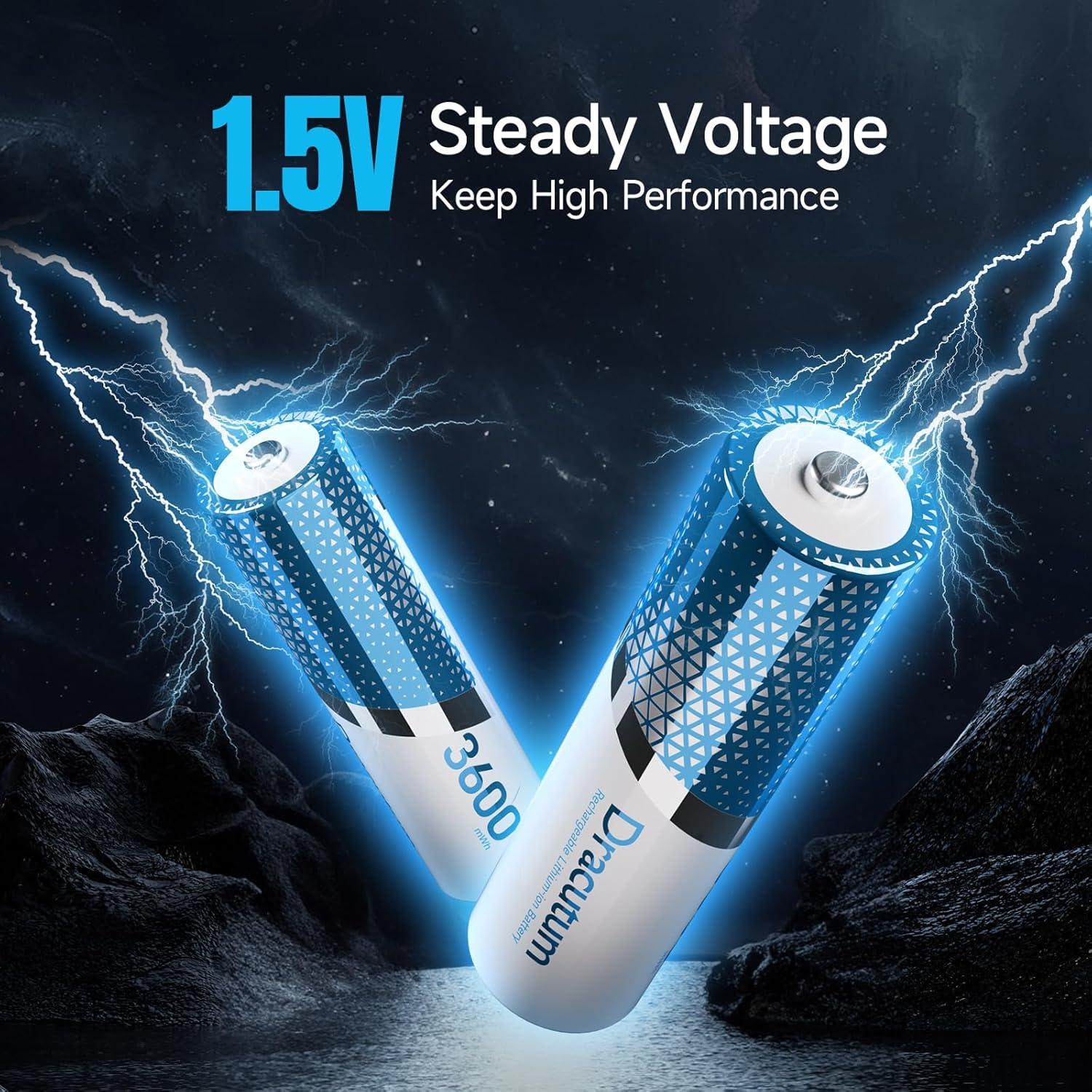 Baterías recargables AA Dracutum 3600mWh 4Pack 1.5V