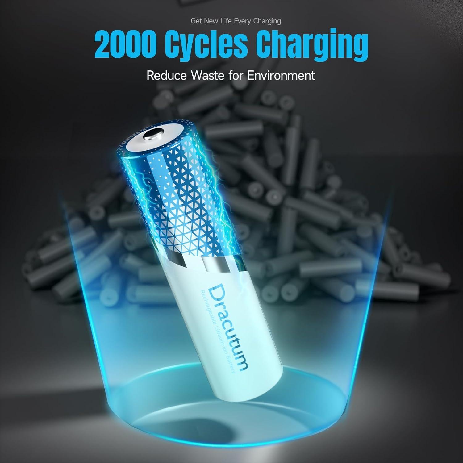 Baterías recargables AA Dracutum 3600mWh 4Pack 1.5V