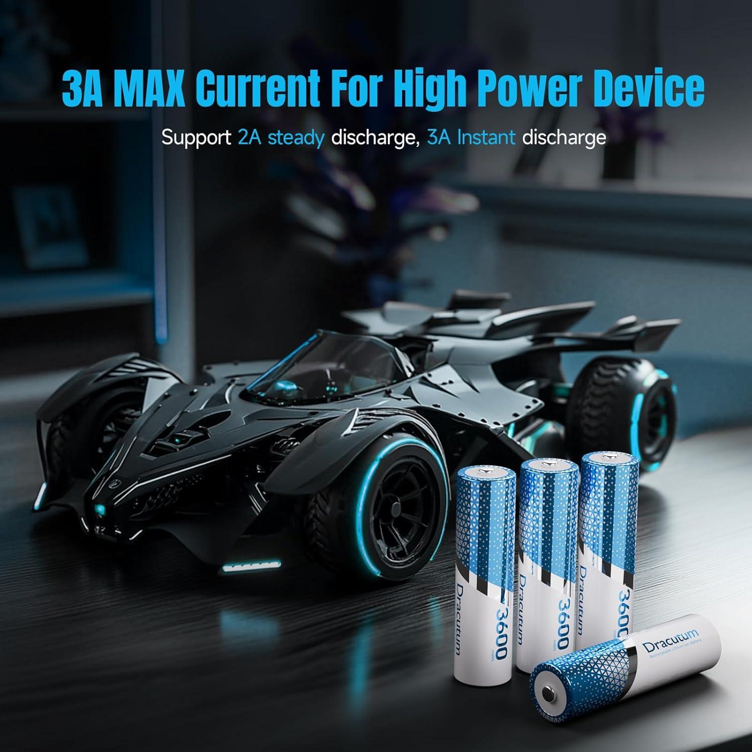 Baterías recargables AA Dracutum 3600mWh 4Pack 1.5V