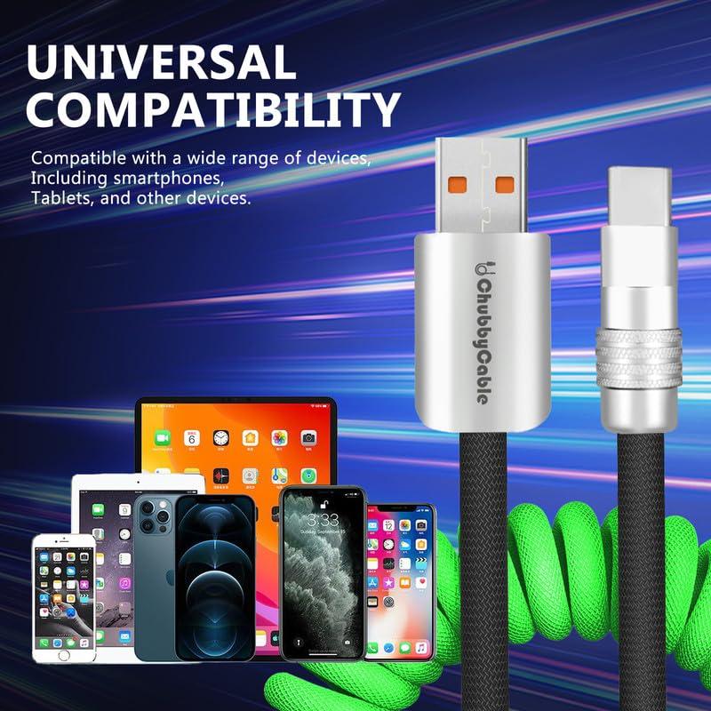 Cable USB C Enrollado Chubby - Carga Rápida 0.70m-1.07m