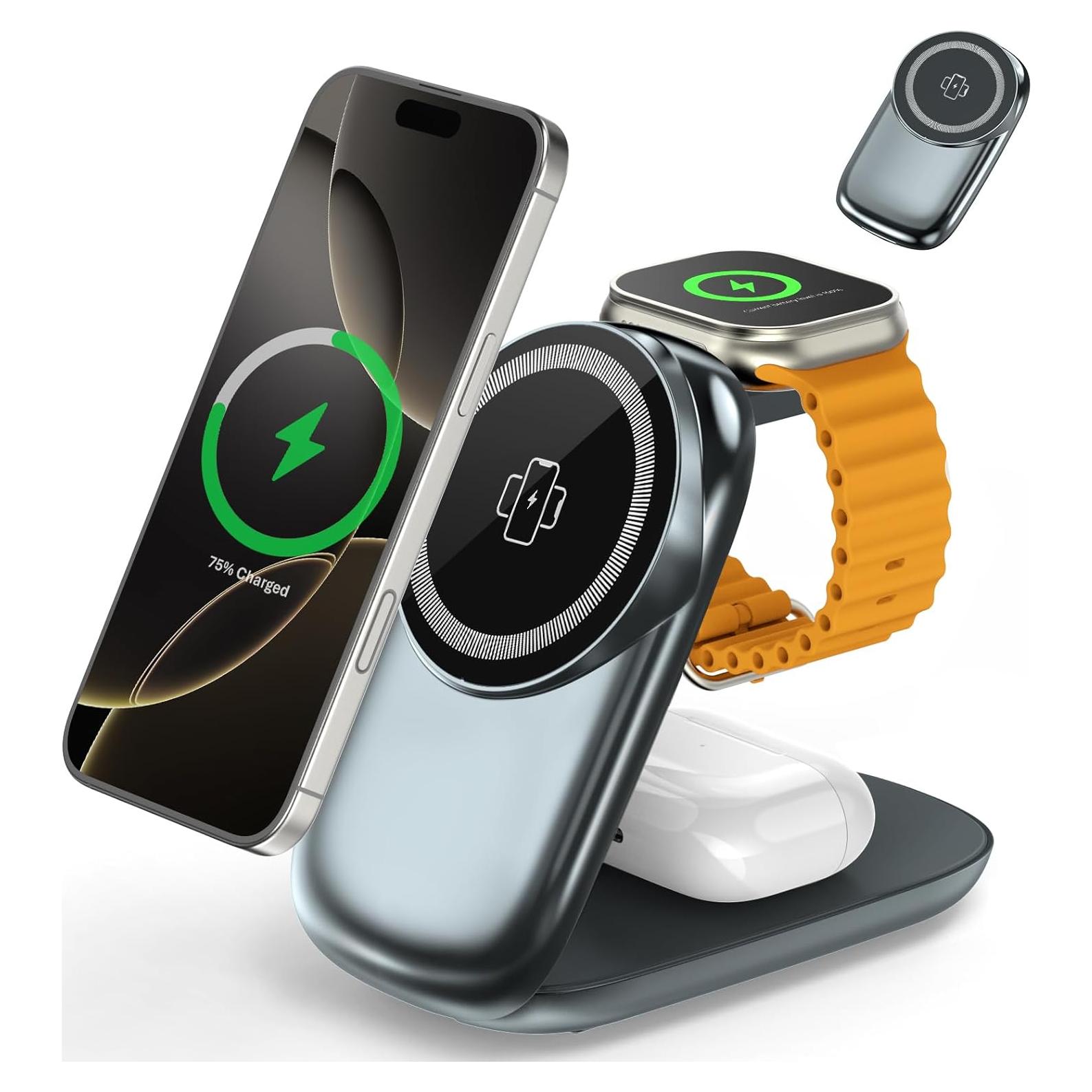 Estación de Carga Plegable 3 en 1 Apple Gris - iPhone, Watch, AirPods