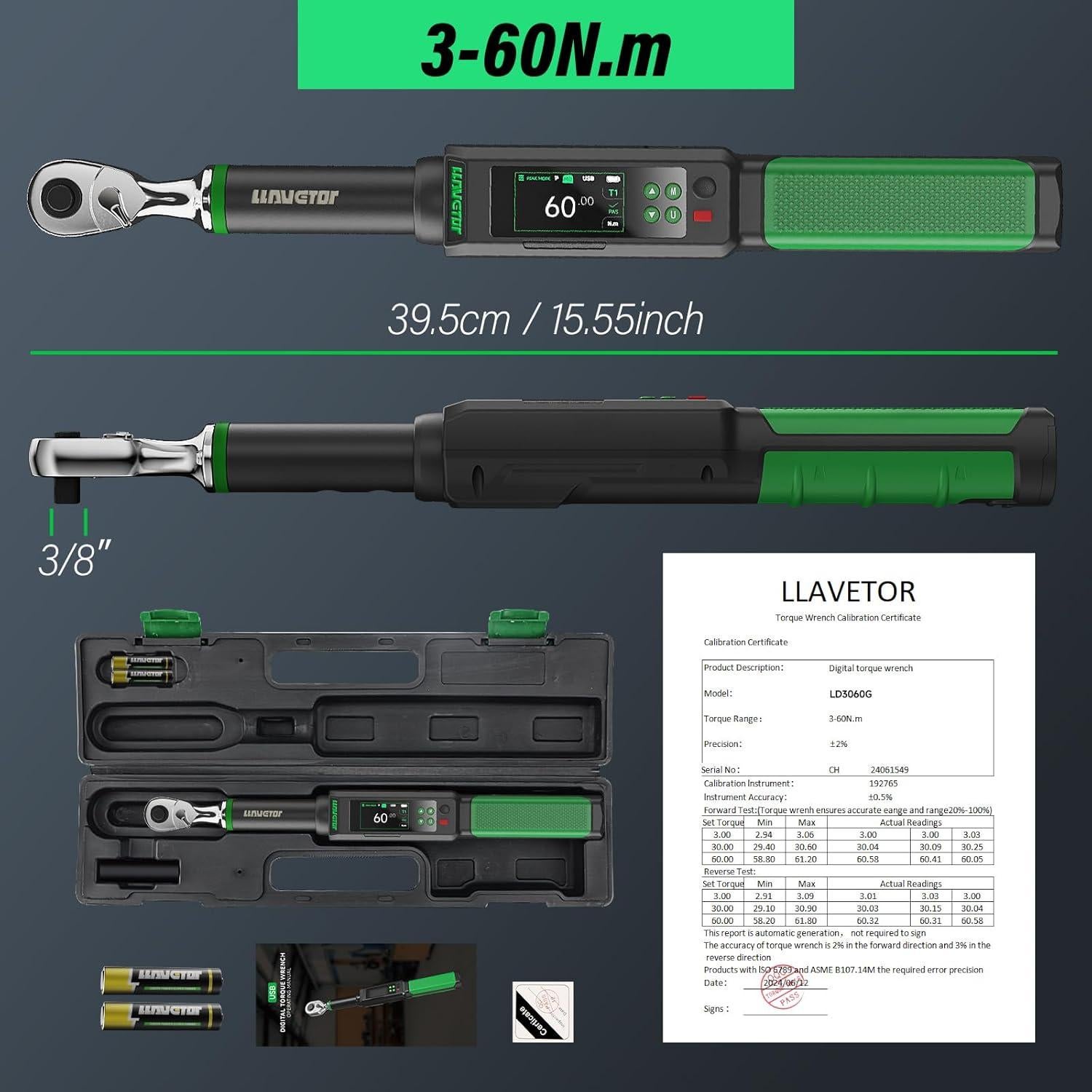 Llave de Torque Digital LLAVETOR dt22 3-60 N.m con Buzzer y LED