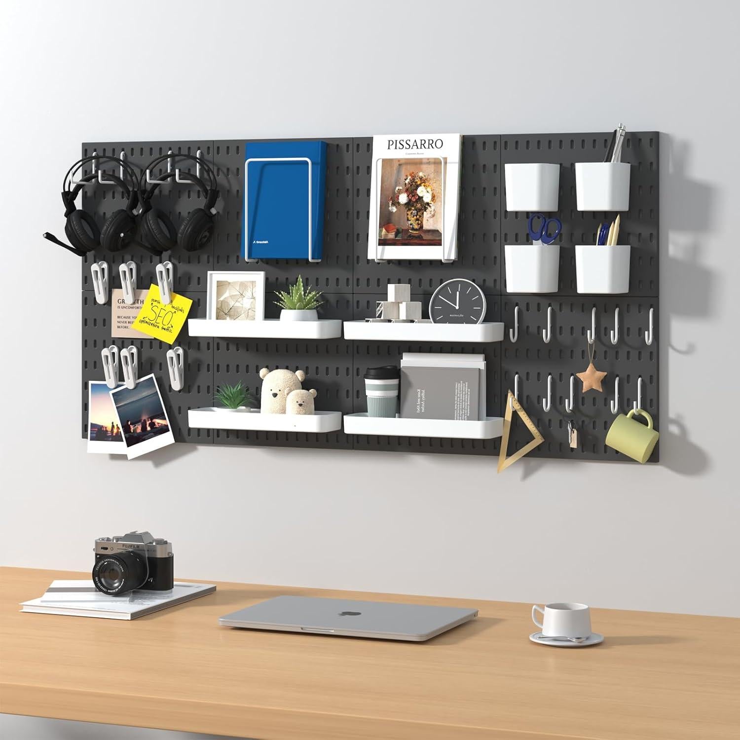 Kit de Tableros Perforados VEOFEMLEA 8 Paneles 30 Accesorios Negro